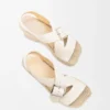 Sandalo con plateau in espadrille a petalo in morbida pelle di vitello Bianco Sandalo con plateau in espadrille a petalo in morbida pelle di vitello Bianco