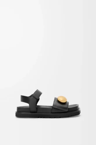 Sandalo Pebble Fussbett in morbida pelle di vitello Nero