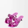 Sandalo Petal Flower in pelle di vitello e cristalli fucsia Sandalo Petal Flower in pelle di vitello e cristalli fucsia