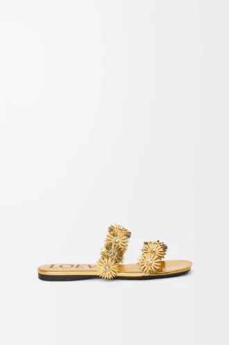 Sandalo Petal Flower in pelle di vitello e cristalli Oro
