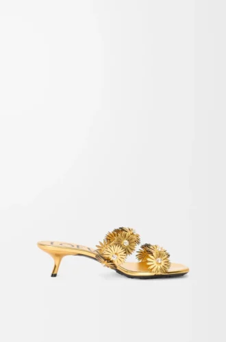 Sandalo Petal Flower in pelle di vitello e cristalli Oro