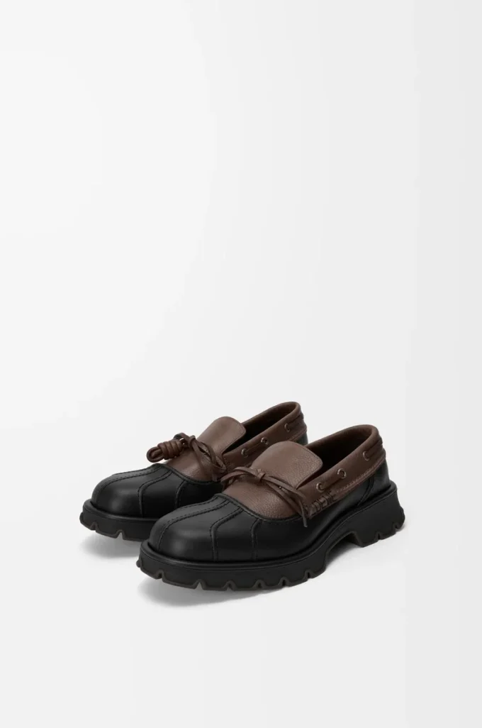 Scarpa derby in pelle di vitello e pelle di vitello conciata al vegetale Nero/Cacao