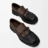 Scarpa derby in pelle di vitello e pelle di vitello conciata al vegetale Nero/Cacao