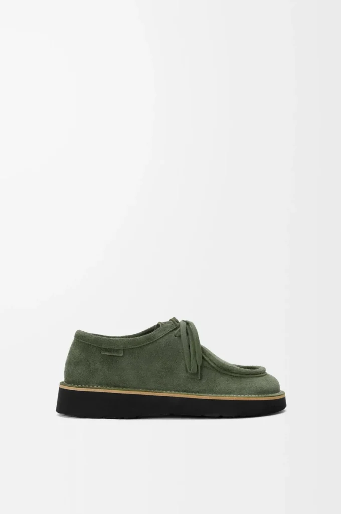 Scarpe stringate Faro in pelle scamosciata di vitello color salvia