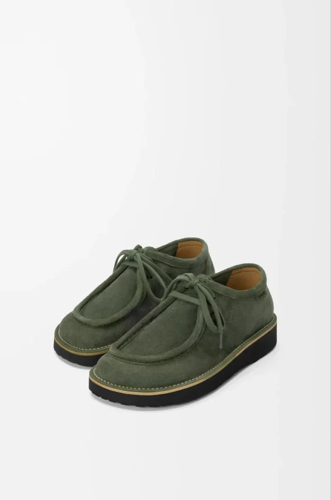 Scarpe stringate Faro in pelle scamosciata di vitello color salvia