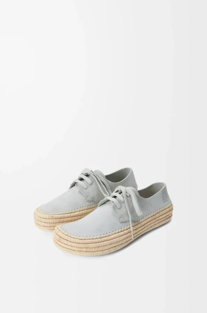 Scarpe stringate Rio in camoscio e rafia Grigio chiaro