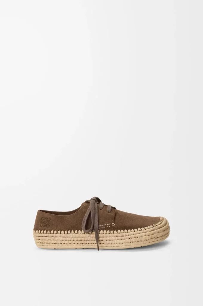 Scarpe stringate Rio in pelle scamosciata e rafia Taupe Scarpe stringate Rio in pelle scamosciata e rafia Taupe