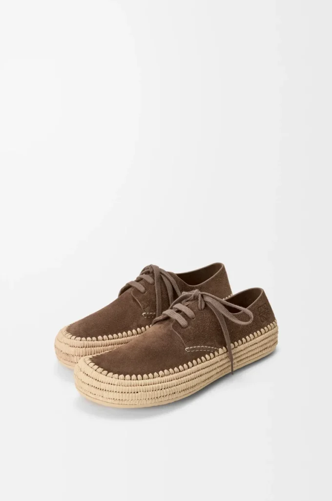 Scarpe stringate Rio in pelle scamosciata e rafia Taupe Scarpe stringate Rio in pelle scamosciata e rafia Taupe