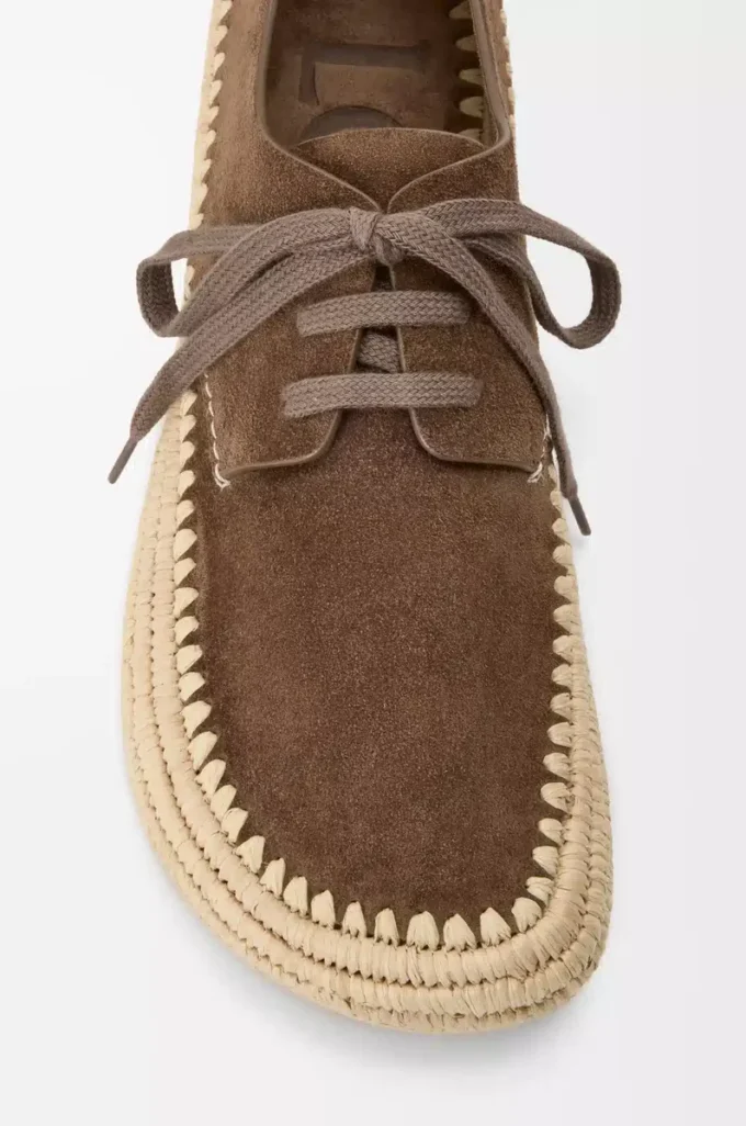 Scarpe stringate Rio in pelle scamosciata e rafia Taupe Scarpe stringate Rio in pelle scamosciata e rafia Taupe