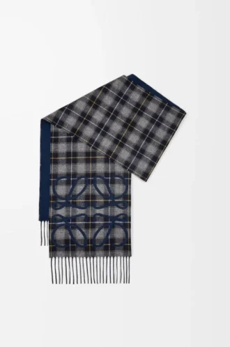 Sciarpa Anagram in seta e cashmere Blu navy/Antracite/Blu navy