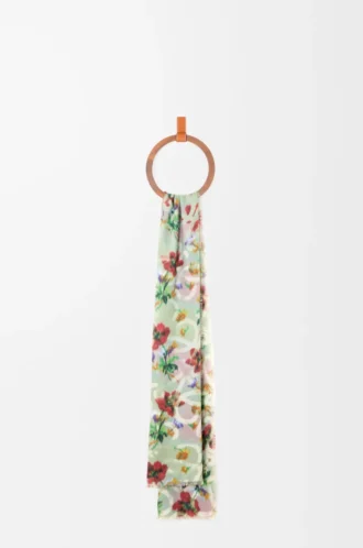 Sciarpa in cashmere e seta color salvia/multicolore