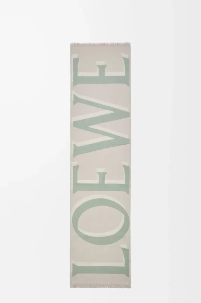 Sciarpa in lana e cashmere beige chiaro/verde chiaro