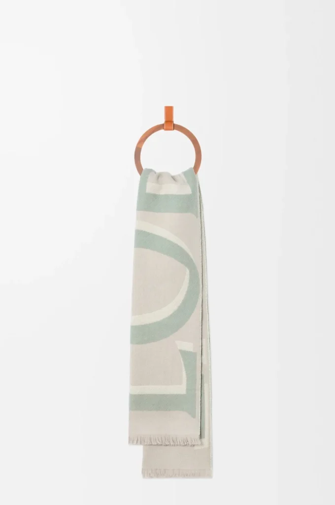 Sciarpa in lana e cashmere beige chiaro/verde chiaro