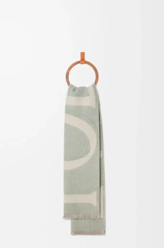 Sciarpa in lana e cashmere beige chiaro/verde chiaro