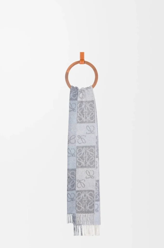 Sciarpa in lana e cashmere blu/bianco