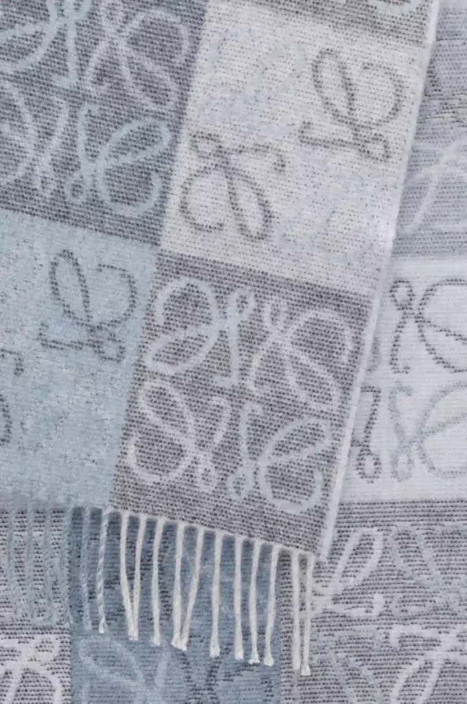 Sciarpa in lana e cashmere blu/bianco