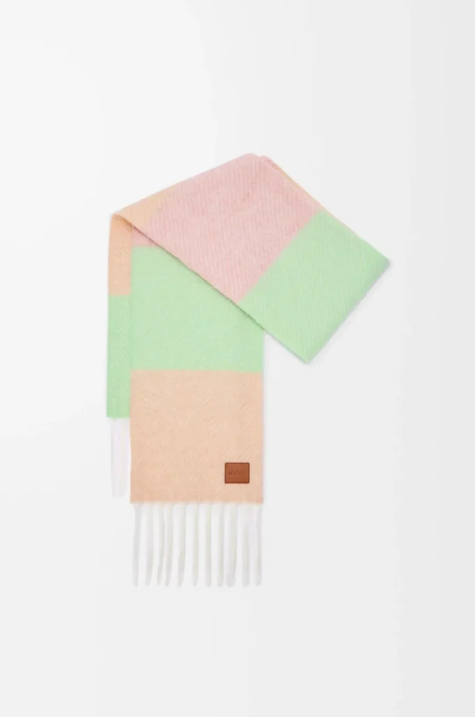 Sciarpa in misto alpaca e lana Pesca/Matcha/Rosa