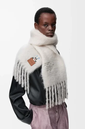Sciarpa in misto mohair e lana Bianco