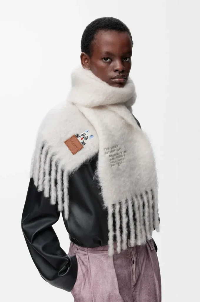 Sciarpa in misto mohair e lana Bianco