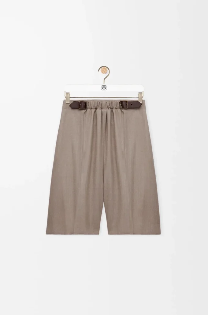 Shorts con cintura in lana beige melange