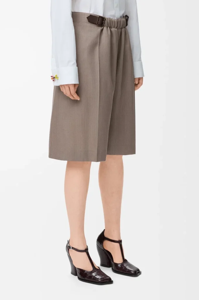 Shorts con cintura in lana beige melange