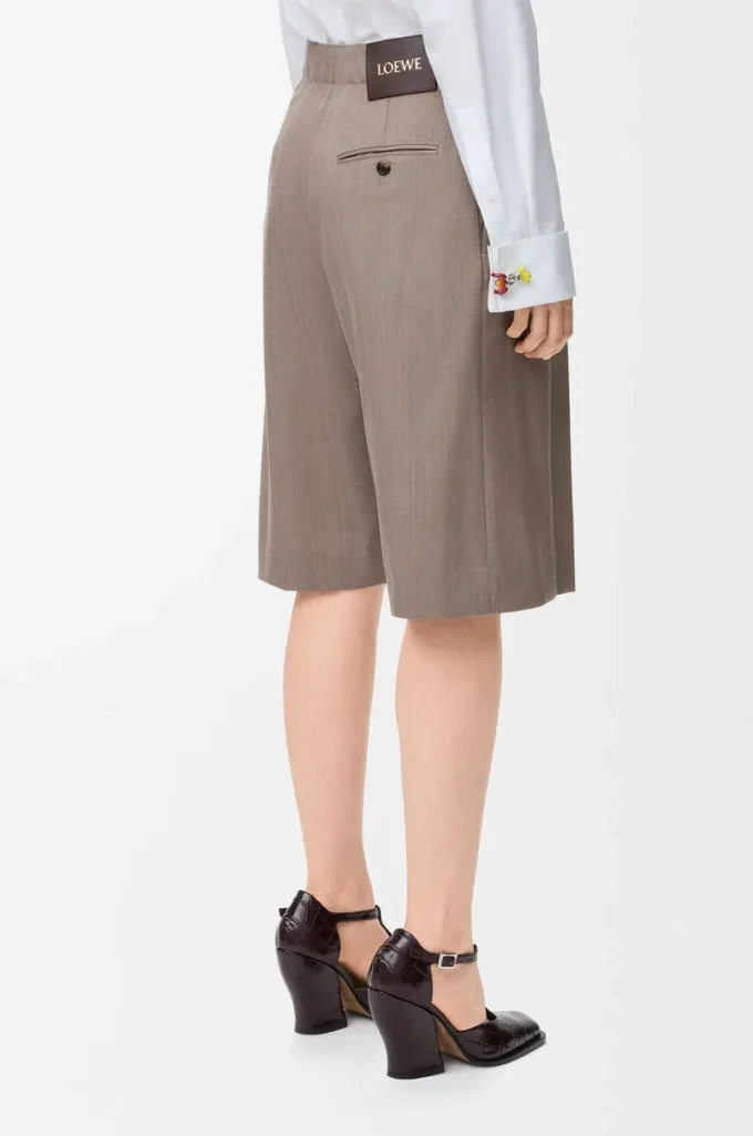 Shorts con cintura in lana beige melange