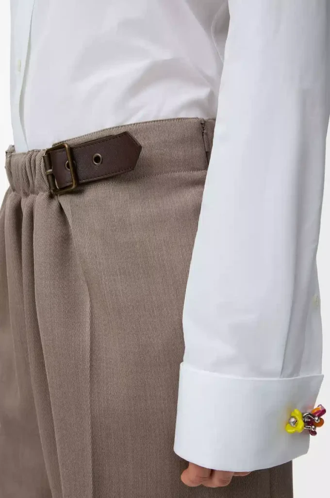 Shorts con cintura in lana beige melange