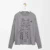 T-shirt a maniche lunghe in cotone grigio melange