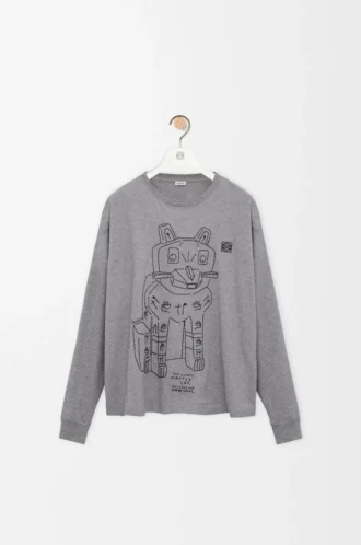 T-shirt a maniche lunghe in cotone grigio melange