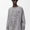 T-shirt a maniche lunghe in cotone grigio melange