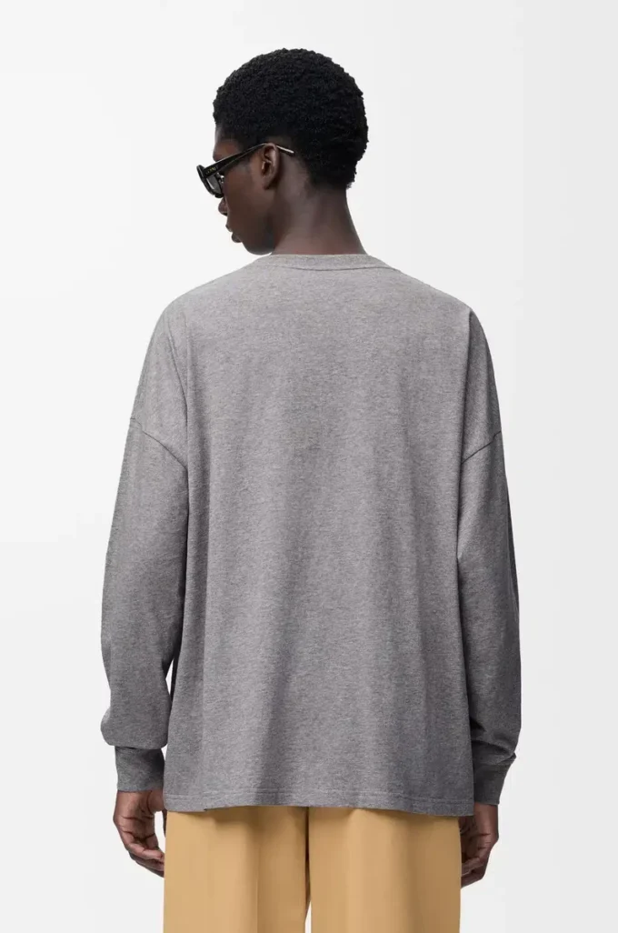 T-shirt a maniche lunghe in cotone grigio melange