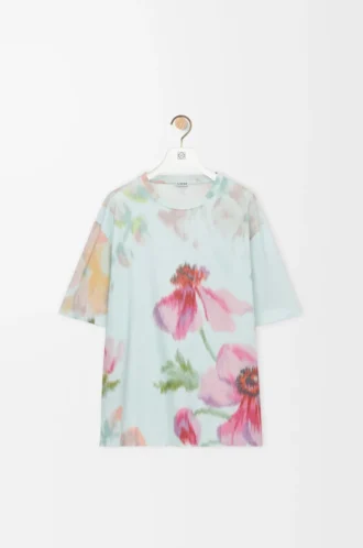 T-shirt ampia in cotone azzurro/multicolore