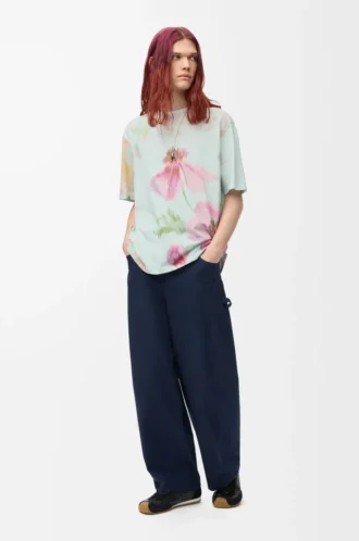 T-shirt ampia in cotone azzurro/multicolore