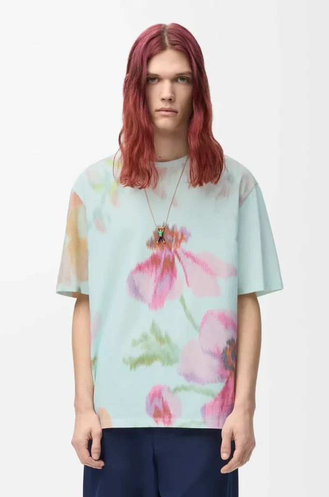 T-shirt ampia in cotone azzurro/multicolore T-shirt ampia in cotone azzurro/multicolore