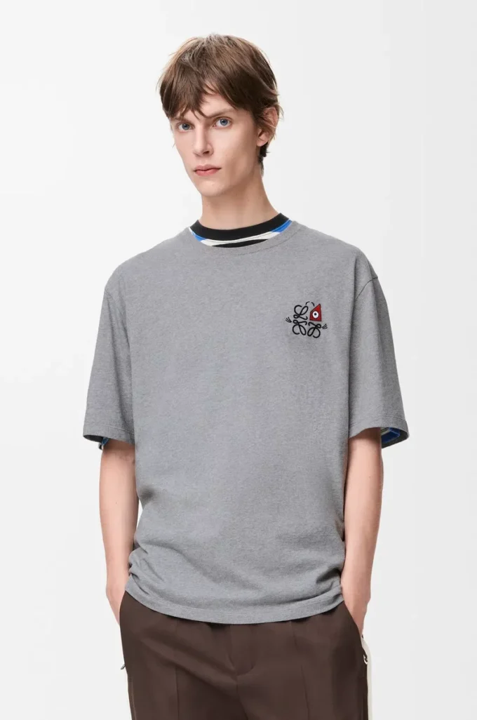 T-shirt ampia in cotone grigio melange
