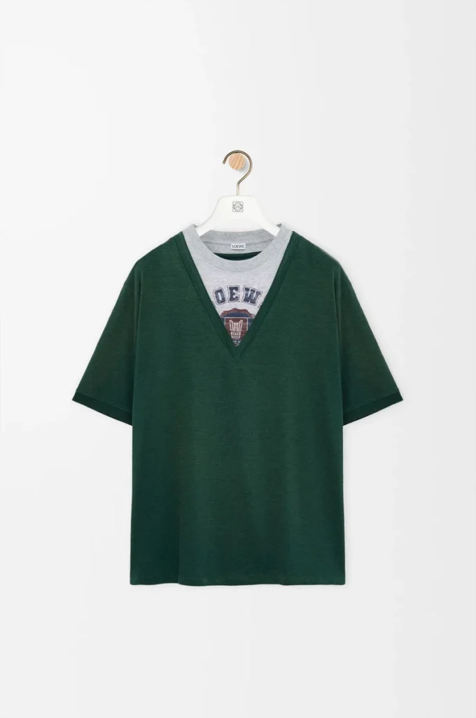 T-shirt ampia in misto cotone verde/grigio
