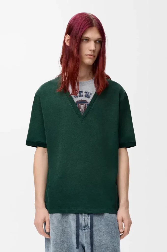 T-shirt ampia in misto cotone verde/grigio