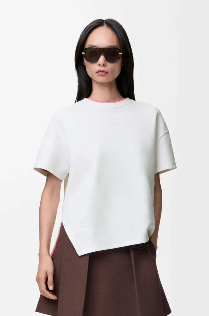 T-shirt asimmetrica in misto cotone Bianco T-shirt asimmetrica in misto cotone Bianco
