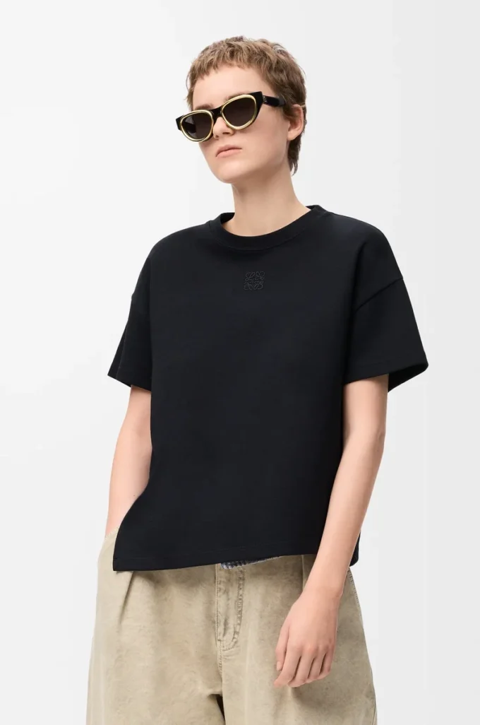 T-shirt asimmetrica in misto cotone Nero T-shirt asimmetrica in misto cotone Nero