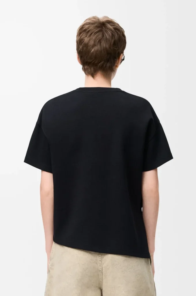 T-shirt asimmetrica in misto cotone Nero T-shirt asimmetrica in misto cotone Nero