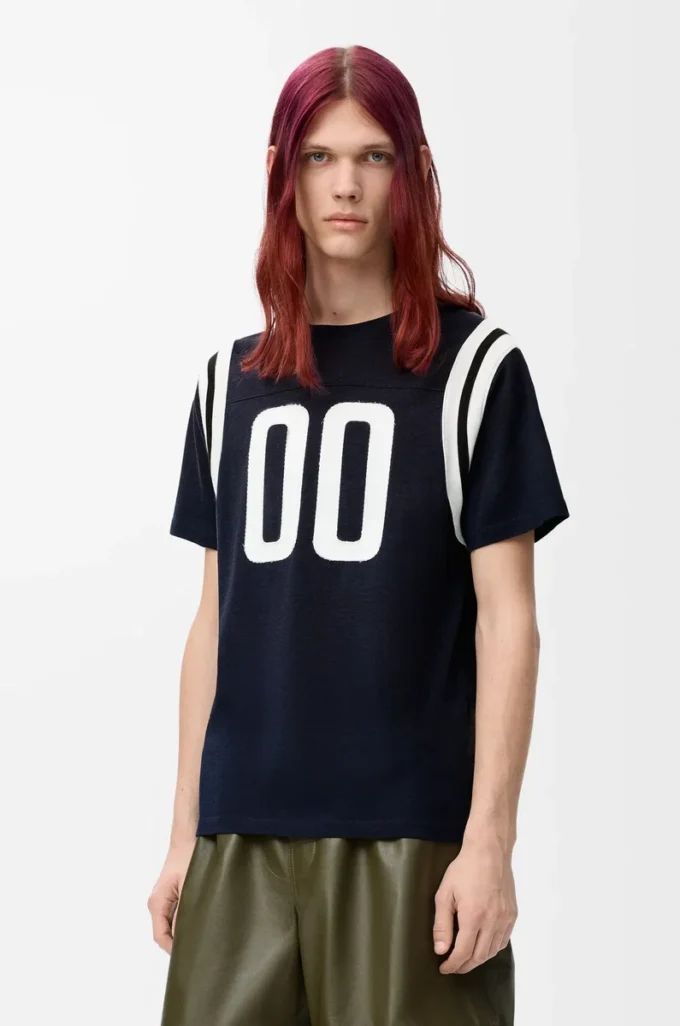 T-shirt dalla vestibilità regolare in cotone e viscosa blu scuro T-shirt dalla vestibilità regolare in cotone e viscosa blu scuro