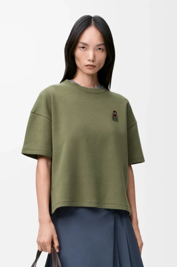T-shirt dalla vestibilità regolare in misto cotone Verde kaki