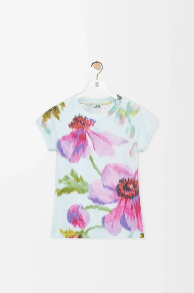 T-shirt slim fit in misto cotone Azzurro/Multicolore