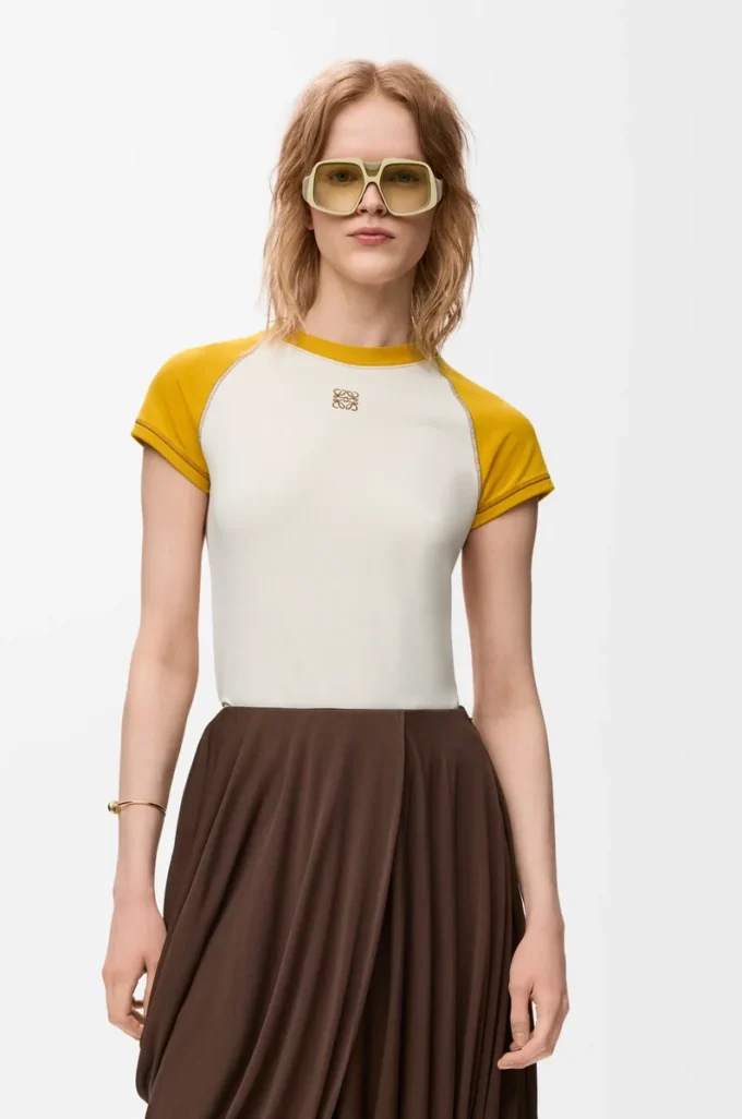 T-shirt slim fit in misto cotone Senape/Bronzo