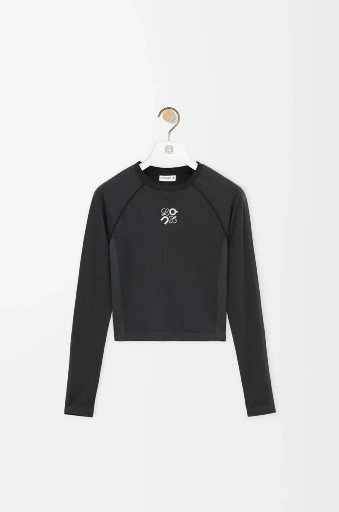 Top a maniche lunghe in jersey tecnico Nero