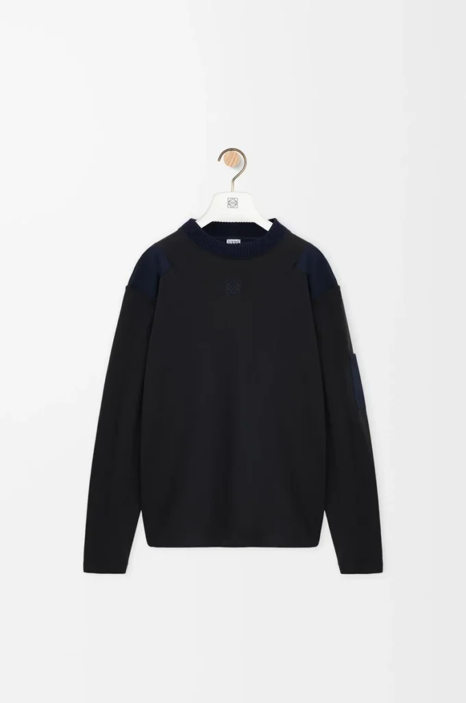 Top a maniche lunghe in misto cotone antracite/blu navy scuro