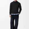 Top a maniche lunghe in misto cotone antracite/blu navy scuro
