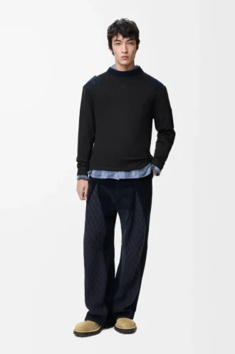 Top a maniche lunghe in misto cotone antracite/blu navy scuro