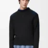 Top a maniche lunghe in misto cotone antracite/blu navy scuro