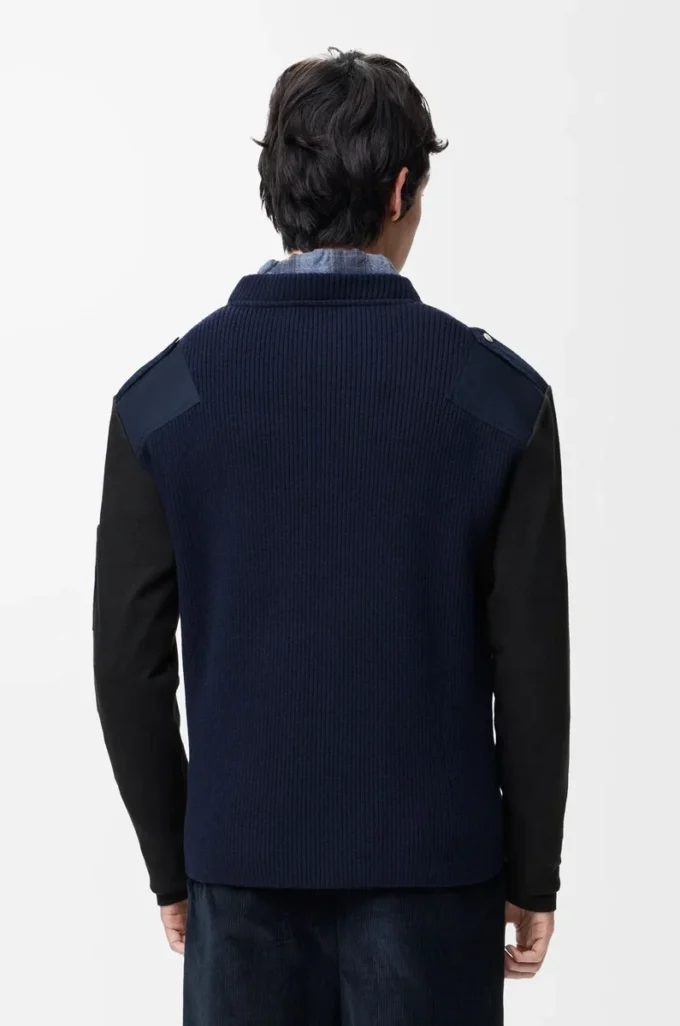 Top a maniche lunghe in misto cotone antracite/blu navy scuro